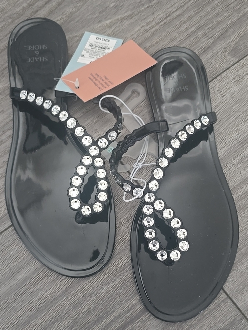 Shade & Shore Black Jeweled Strap Sandals